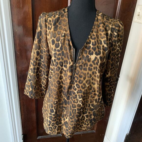 Express Leopard Print Silky Zip Front 3/4 Sleeves Blouse Women's Size SMALL - Picture 12 of 15